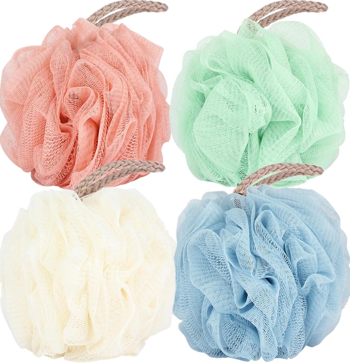 Fu Store Luffa-spons 60 g - 4 Kleurige Douchesponzen in Netvorm voor Lichaamsscrubben en Exfoliëren - Rugscrubber voor Mannen en Vrouwen - 4-stuks Set voor Badkamer - Schoonmaken en Verzorgen