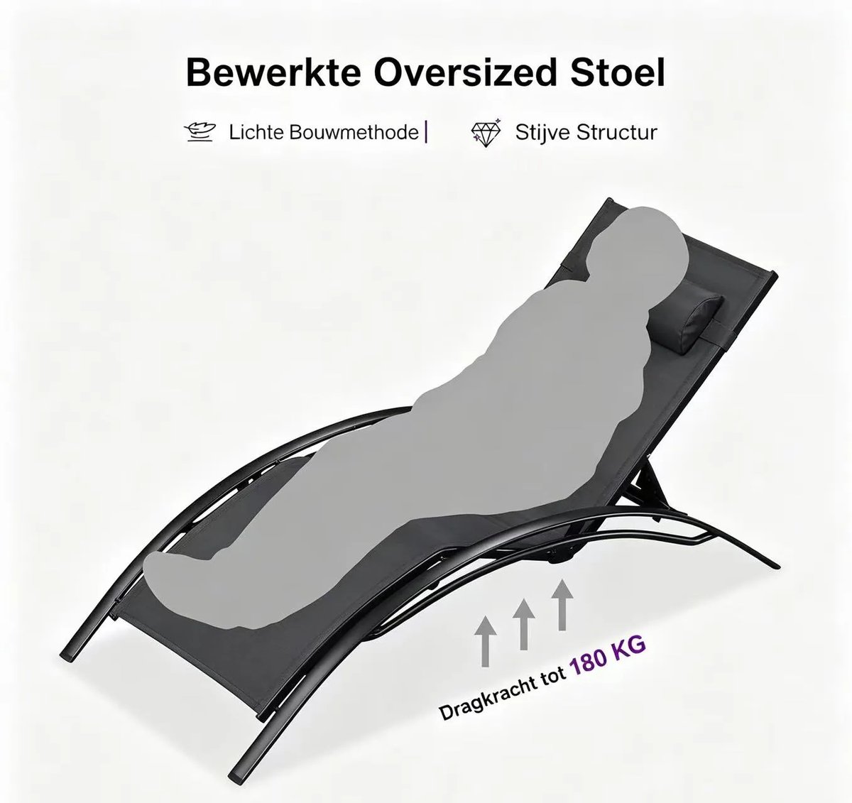 Purple Leaf Aluminium ligbedden met kussen extra groot - Set van 2 met bijzettafel - Grijs