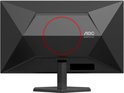 Achterkant van een zwarte AOC gaming monitor met rood cirkeldetail en logo.