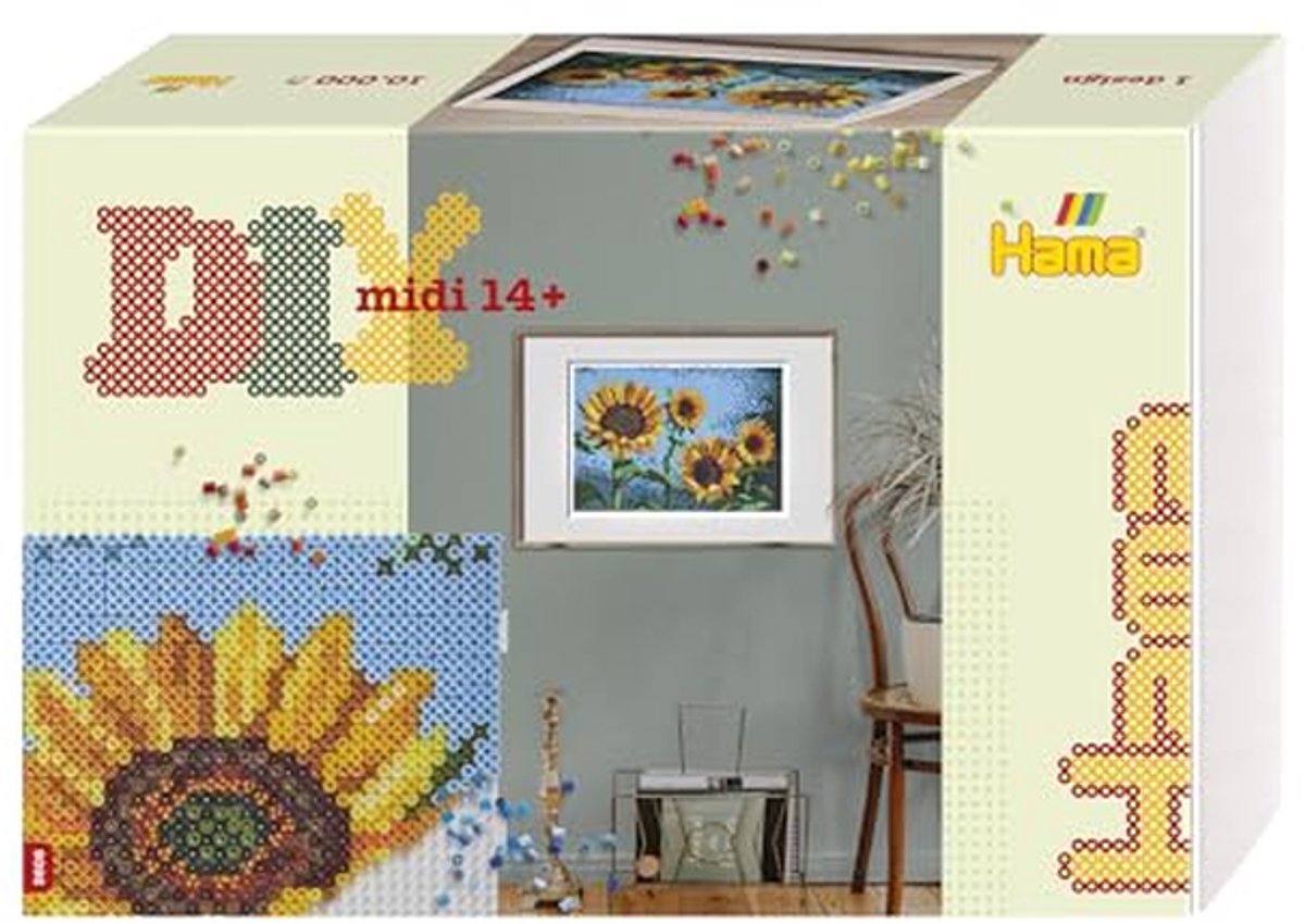 Creatieve Pixel Art Set voor Kinderen - 10.000 Strijkkralen & 6 Platen - Zonnebloemen Motief