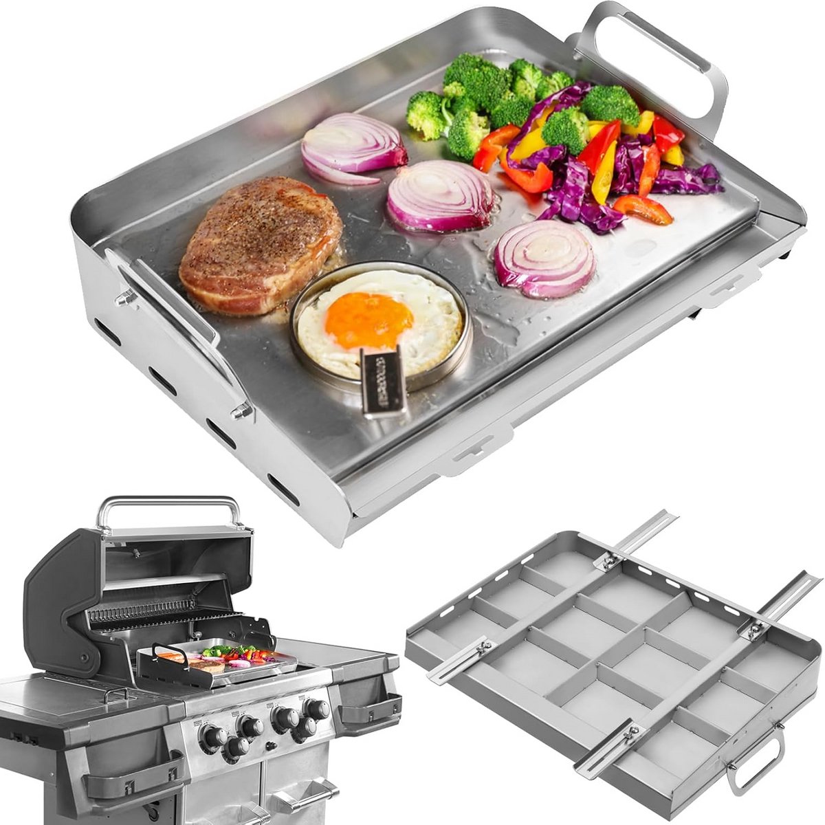Plancha voor Gasbarbecue - Universele Grillplaat met Afneembare Vangbak