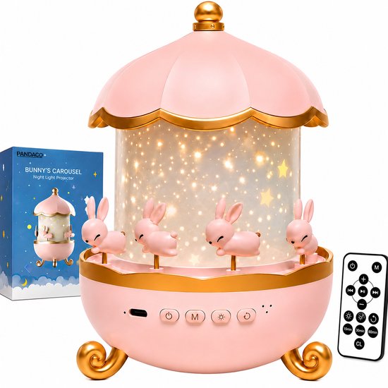 Pandaco® Nachtlampje Kinderen – Dimbare Nachtlampje Baby & Kind – Sterren Projector Bedlampje - Sterrenhemel Projector Kind - 21 Thema's – Afstandsbediening & Bluetooth