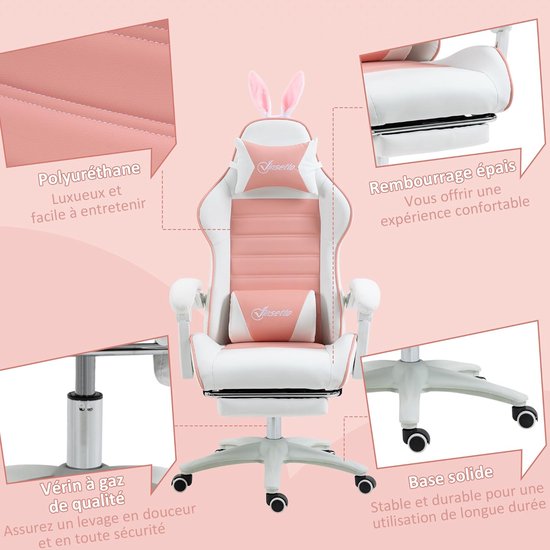 Ergonomische Gamingstoel Roze met Lendensteun en Uittrekbare Voetensteun — afbeelding 3
