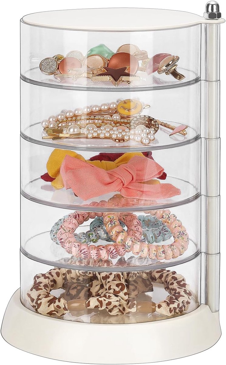 Opbergdoos voor haaraccessoires - 5-laags acryl opbergdoos - geschikt voor haarelastiekjes voor meisjes - biedt ruimte voor haaraccessoires, armbanden en bangles in aparte lagen - transparant