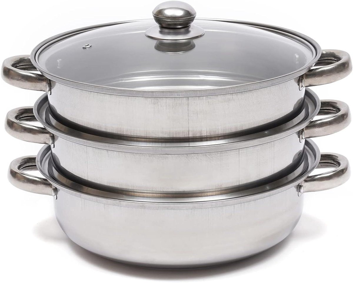 Stoommand Set - Groente Stomer - Gezond Koken - Universele Pasvorm - 3 Delig - Zilver