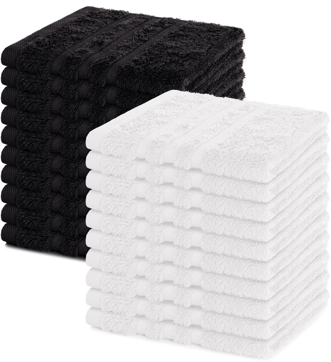 Lavea® Set van 20 gastendoekjes 30x30 cm – 100% katoen – Zacht en absorberend – Ideaál als washandje, gastendoekje of handdoek voor dagelijks gebruik – Wit en Zwart