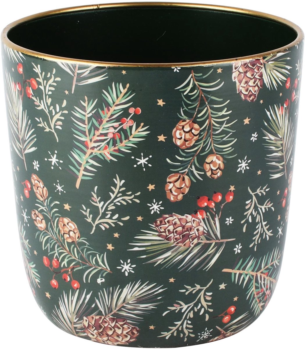 Dekoratief | Bloempot 'Pine & Cones', metaal, 16x16x16cm | A265607