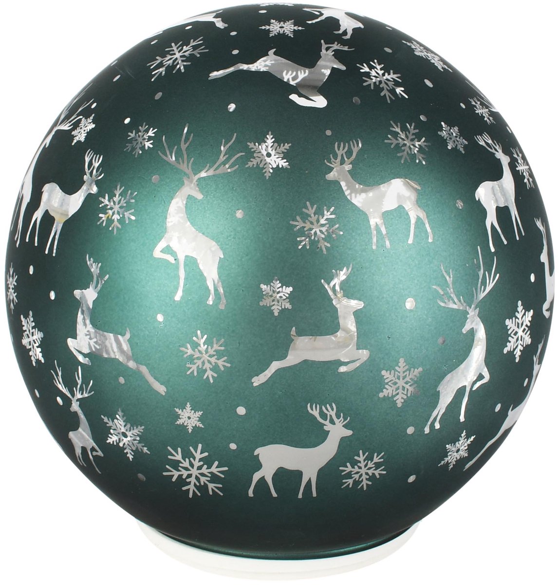 Dekoratief | Deco bol 'Frosty Reindeer', groen, glas, roterend, LED, 15x15x15cm | A265651