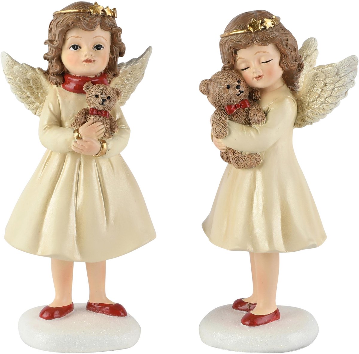 Dekoratief | Engel staand m/beertje, beige, resina, 9x7x18cm, set van 2 stuks | A265419