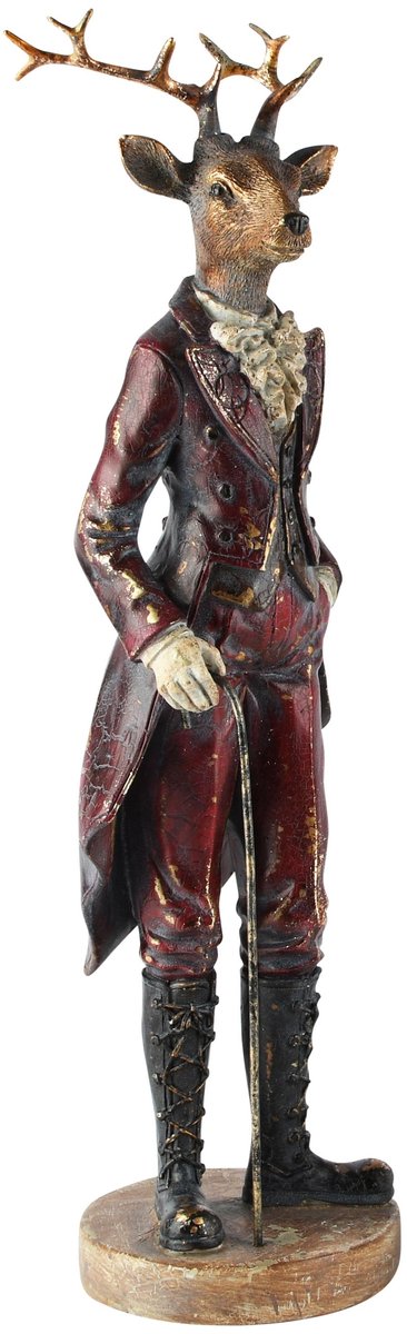 Dekoratief | Hert heer m/wandelstok, bordeau/brons, resina, 13x12x42cm | A265421