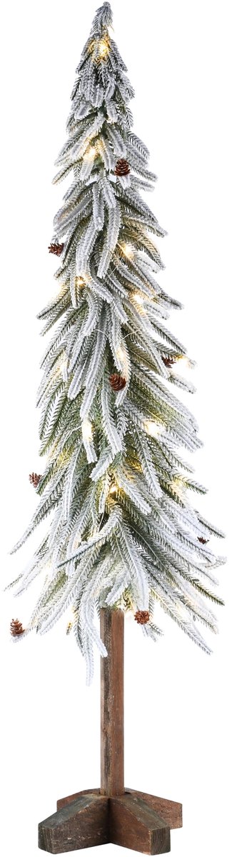 Dekoratief | Deco boom m/sneeuw op voet, wit/groen, pvc, LED, 23x23x90cm | A265303