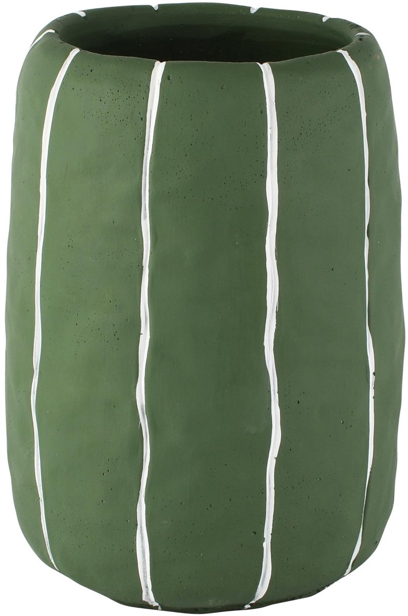 Dekoratief | Bloempot gestreept, groen/wit, cement, 15x15x20cm | A265144