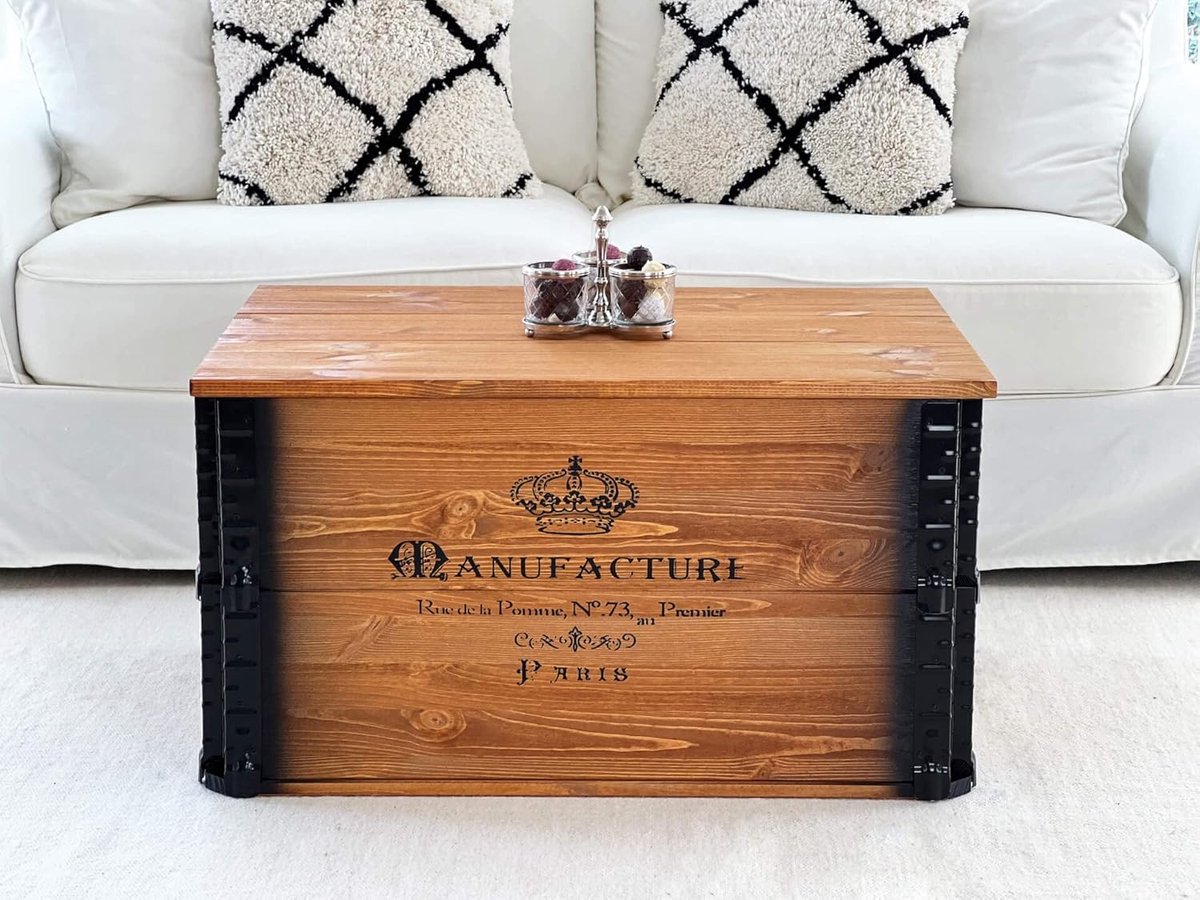 Houten Salontafel - Koffer Tafel - Woonkamer Decoratie - Massief Hout - 80x55x44 cm - Walnootbruin
