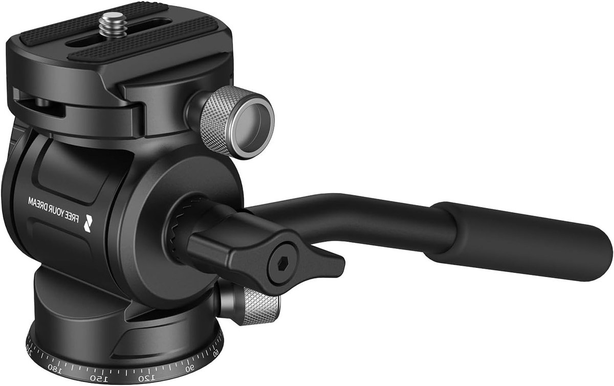 Videokop met vloeistofmechanisme en snelkoppelplaat voor Arca Swiss, 360° draaibaar en 90°/-70° kantelbaar, maximaal draagvermogen 3kg voor camera's en DSLR's