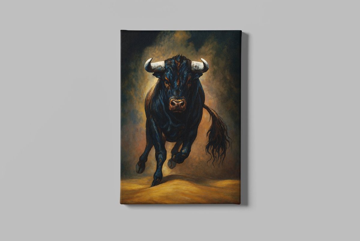 Trendex Global Canvas Schilderij - Dieren - Sterke Stier - 120x80x2 cm Grijs
