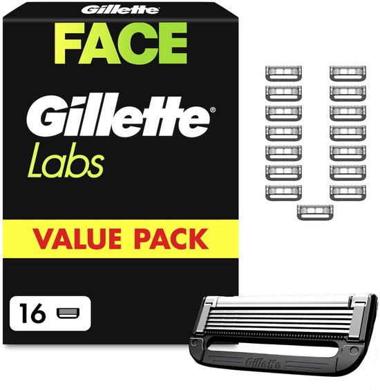 Verpakking Gillette Labs Face Value Pack 16 mesjes met een los mesje en een scheerapparaat.