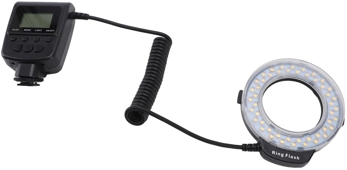 OmGoods - Dailygoody - LED Macro Ring Flitslicht - 48 Macro LED Ringlicht - Continu en stabiel licht - Blauw en oranje diffusers - Geschikt voor camera's -...