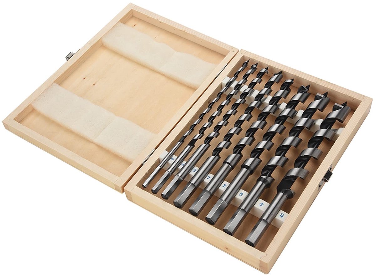 Dailygoody - Boor - Vijzelset - Hoge kwaliteit en duurzaamheid - Houten kist - Voor boormachines - 8 stuks - Geschikt voor houtbewerking