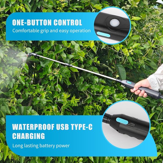 KZQ Elektrische Tuinspuit 7 6 Liter Met Accu - 3 Vernevelingskoppen Usb Oplaadbaar Handvat Uitschuifbare Lanskop En Verstelbare Draagriem - Voor Gazon Tuin En Erf - Blauw van KZQ — afbeelding 5
