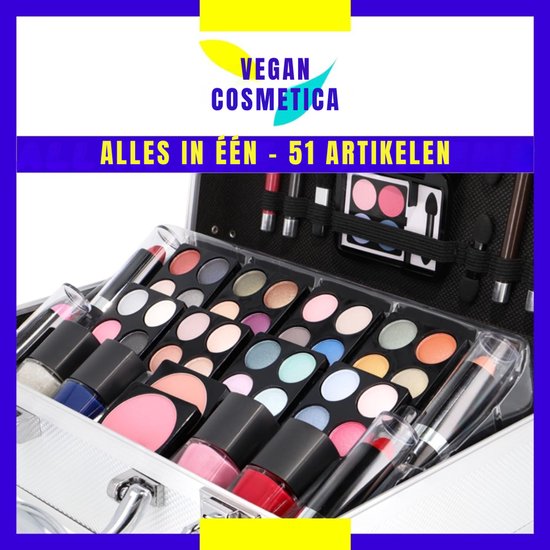 YOR® Make Up Koffer - Make Up Set - Make Up Koffer Meisjes - Make Up Koffer Met Inhoud - Zilver - 26cm x 10cm x 19cm