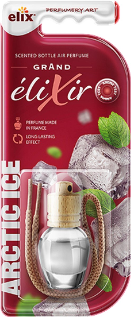 Elix - Elixir Auto Luchtverfrisser - Houten Geurhanger - Interieur Parfum Auto - Luxe Air Freshener Flesje - Geurhanger Auto & Huis - 8ml - Arctic Ice