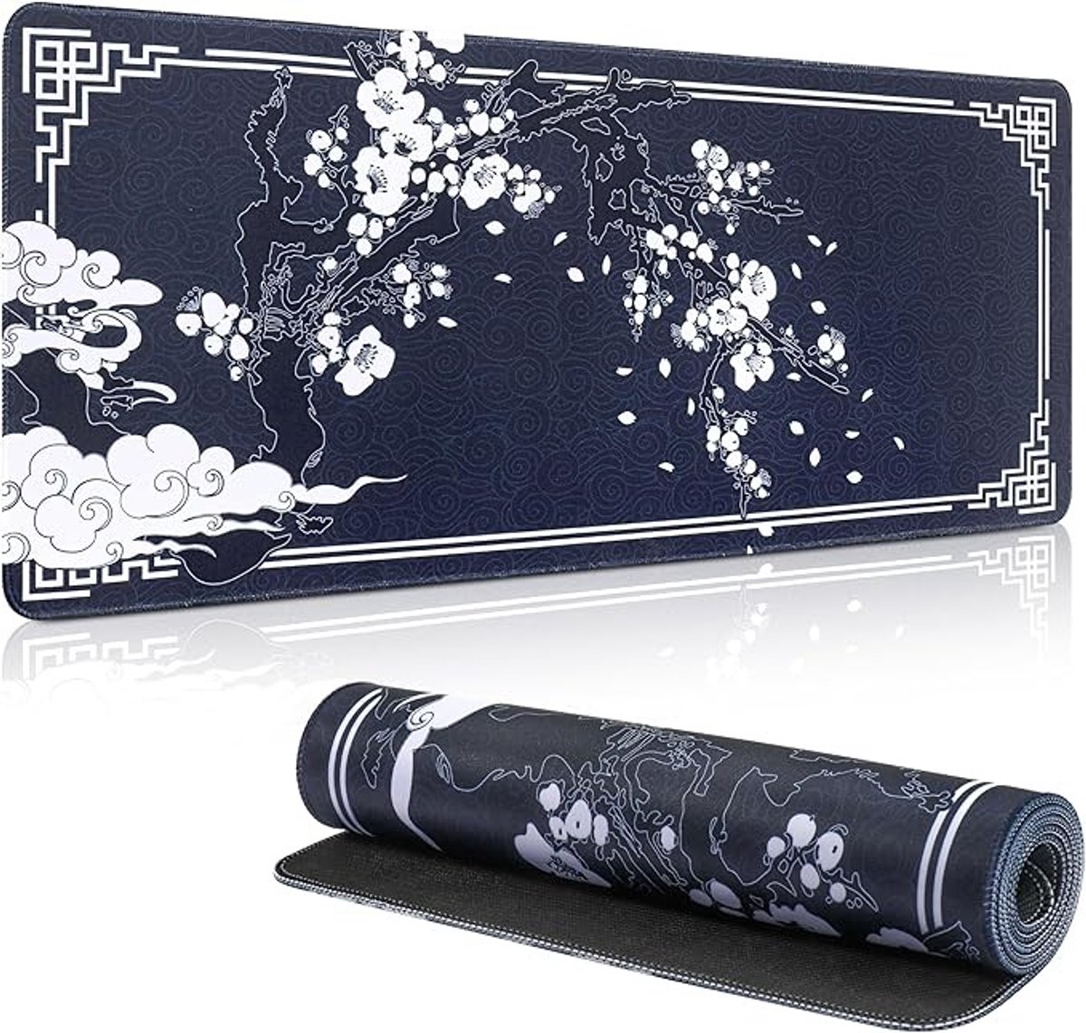 Grote gaming muismat met antislip onderkant en Japanse bloesem print