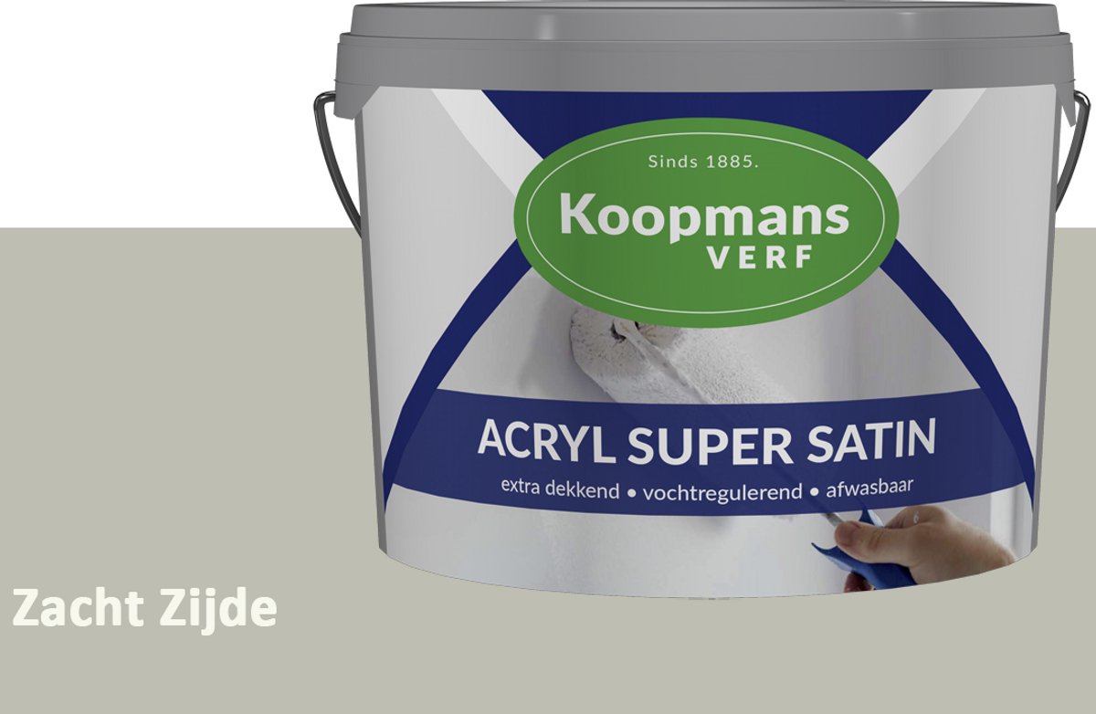 Koopmans Acryl Super Satin Zijdeglans Muurverf – Reinigbare Binnen- en Buitenverf voor Muren & Plafonds – Zacht Zijde – 1 l