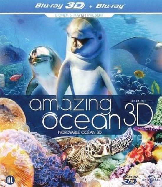 Amazing Ocean 3D Blu-ray: Dolfijnen, manta rog, zeeschildpad, koraal en vissen onder water.
