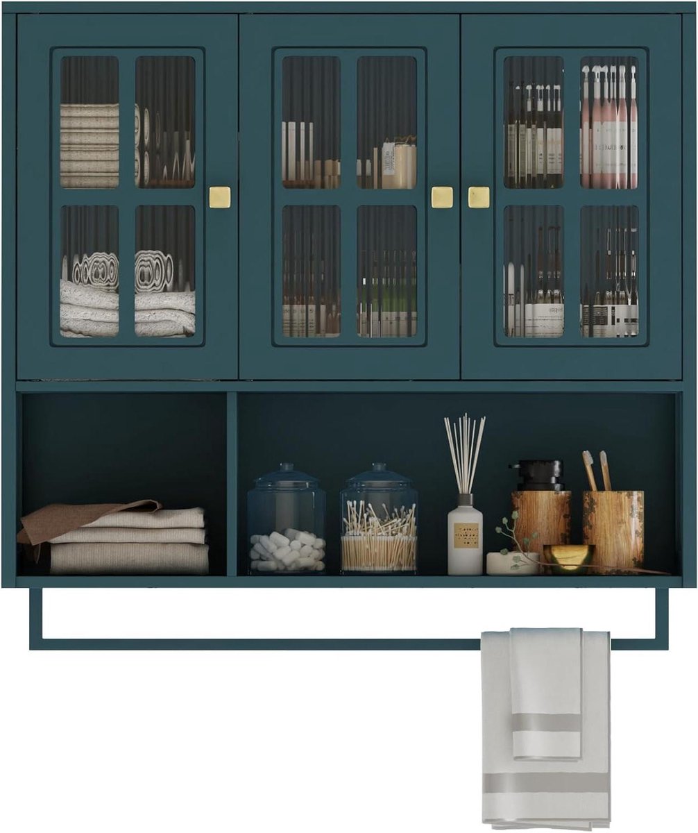 Hangkast Keuken - Wandkast Glas - Opbergen Keuken - Met Handdoekhouder - 88 x 26 x 82.5cm