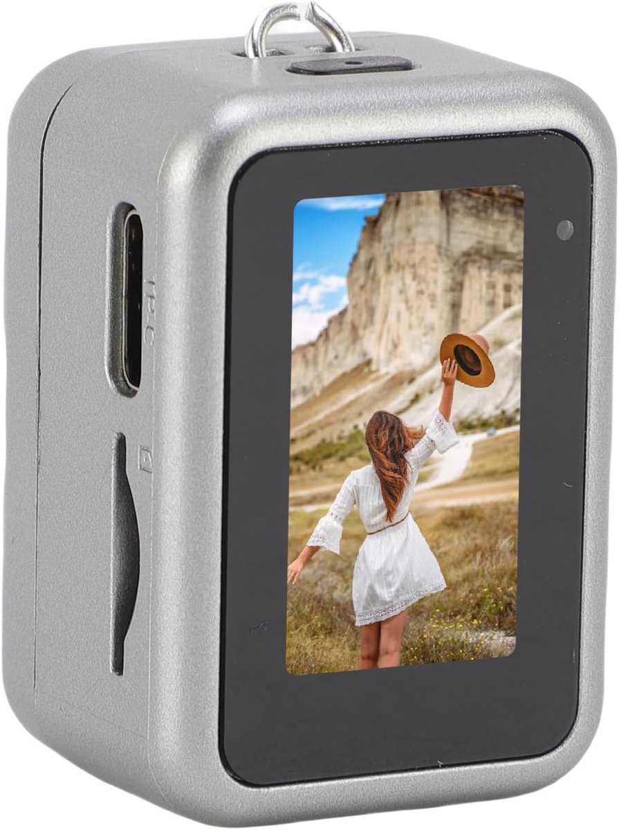 Kleine sleutelhangercamera, 1080p HD-video, 2MP foto, draagbare digitale camera met 0,96 inch kleurenscherm, 32 GB geheugenkaart (grijs)