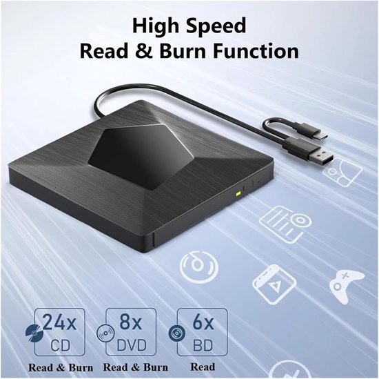 Externe Blu-ray Speler - Draagbare Brander - Films Kijken - USB 3.0 Snelheid - 2 MB Cache - Zwart — afbeelding 5