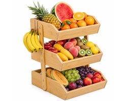 Fruitmand van bamboe – Opbergmand voor keuken – 3-laags fruitrek – Groente- en fruitopbergmand – Grote bamboe displayrek – Huishoudelijk groente- en fruitrek, fruitopbergrek