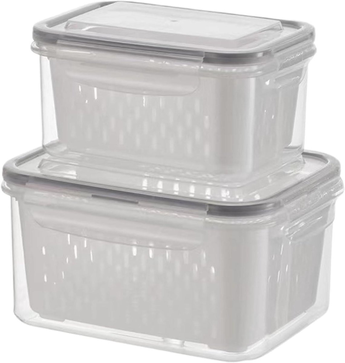 Fruit Bewaarcontainers - Koelkast Opbergbox - Voedsel Organiseren - Lekdichte Zeef - 2 Delig - Transparant