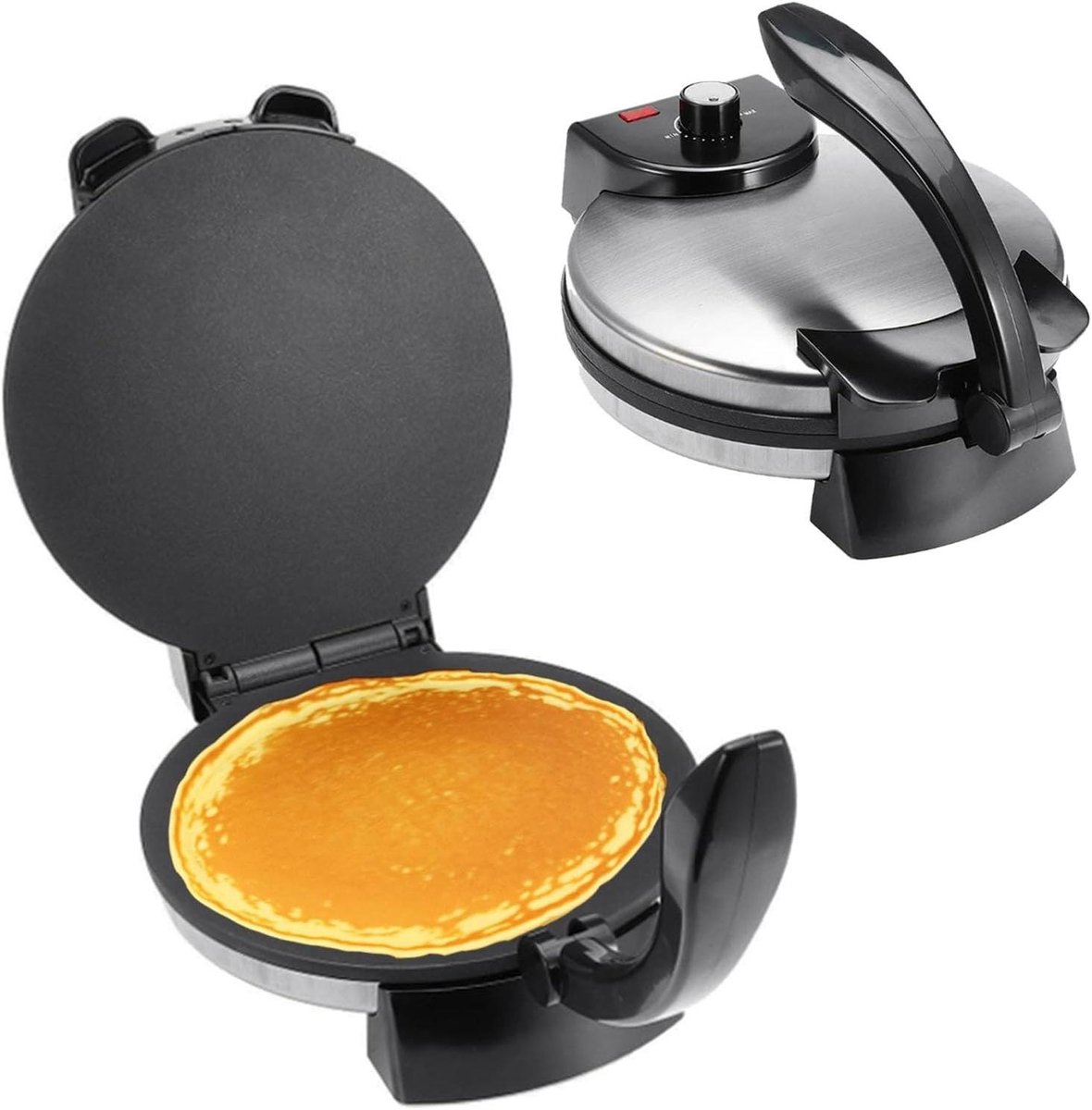Elektrische Roti Maker - Tortillapers Pan - Snelle Maaltijden Maken - Instelbare Temperatuur - 25 cm Diameter - Zwart