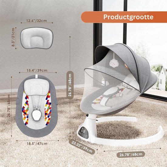 HEZIVO® Wipstoel Elektrisch - Babyschommel - Schommelstoel Baby - 5 Snelheden en Timer - Grijs van hezivo — afbeelding 3