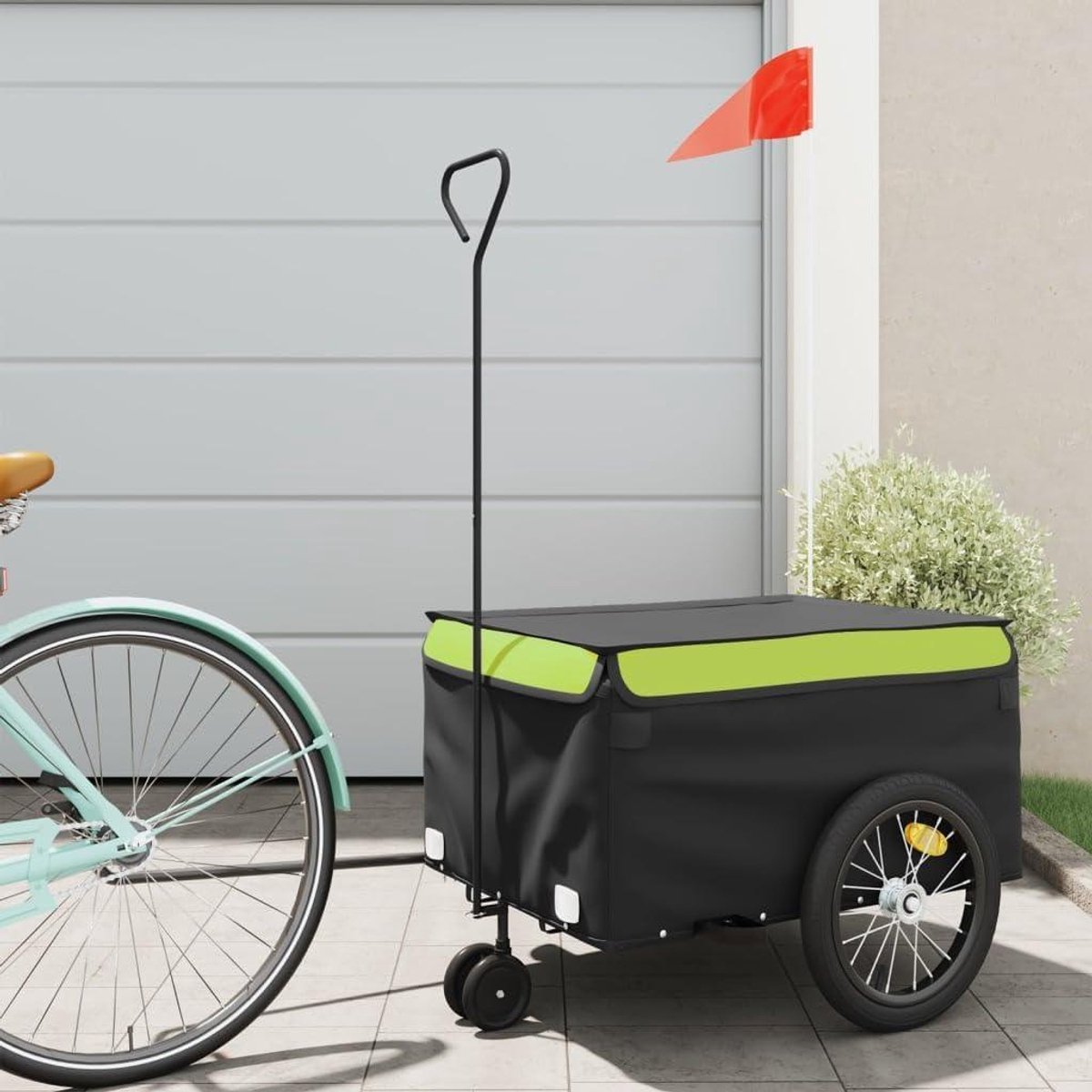 Fietskar - Transportkar - Goederen Vervoeren - Robuust IJzeren Frame - 45 kg Draaglast - Zwart Groen