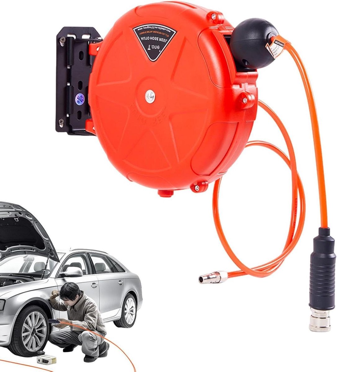 Luchtslanghaspel - Intrekbare Haspel - Werkplaats Ordening - 180 Graden Draaibaar - 10 Meter - Rood