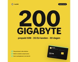 Simkaart Europa - 200GB - Data simkaart - Voor Camper, Router, Telefoon, Tablet - TV kijken etc.