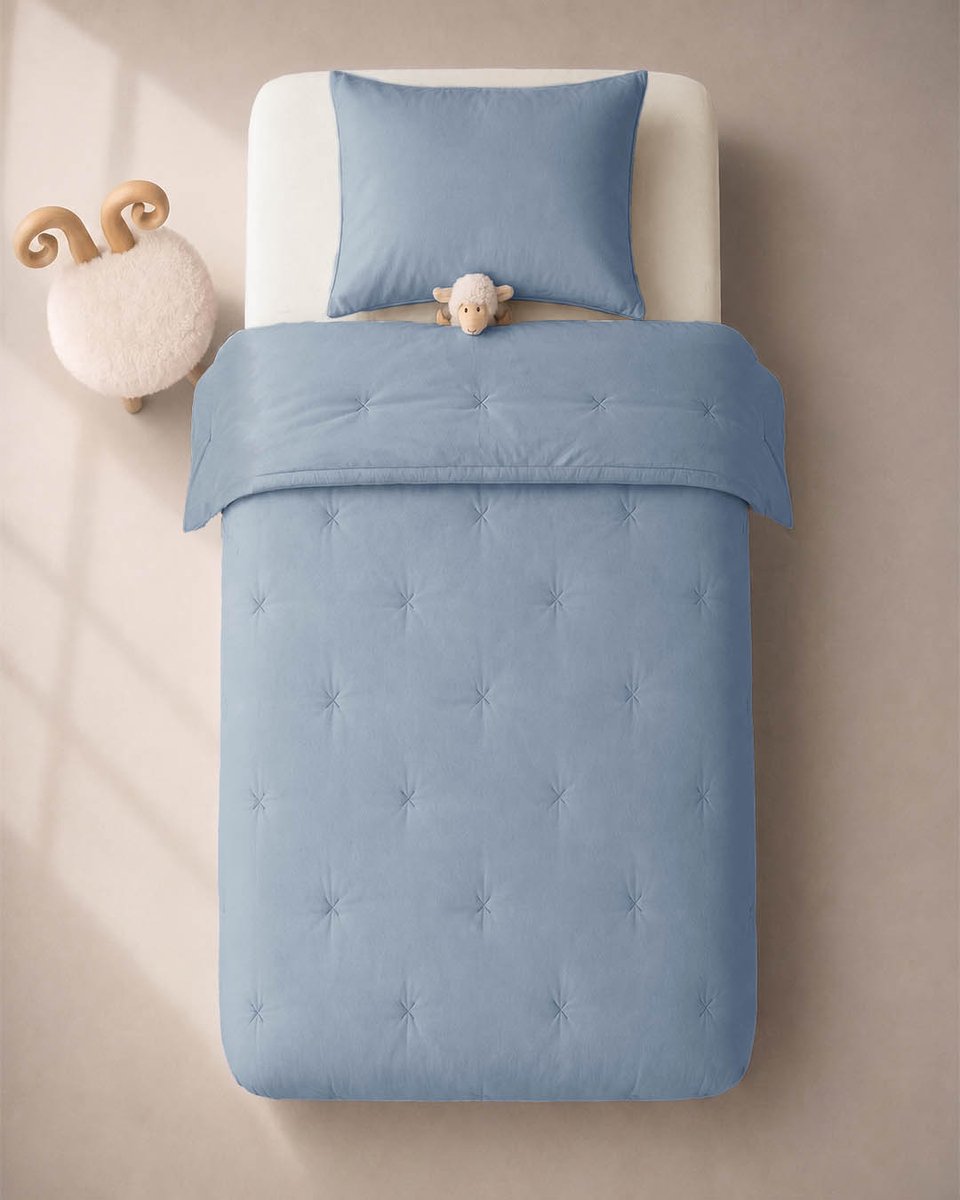 HOOMstyle Wasbaar dekbed zonder overtrek - Kids - 120x150cm - met 1 kussensloop - Denim Blauw