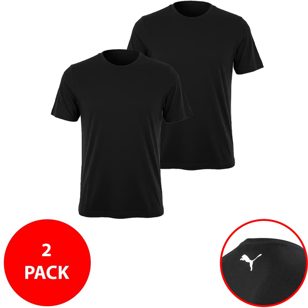 PUMA Heren T-Shirt 2-Pack – Basic Shirts Heren 100% Katoen Regular Fit Crew Neck Sportief Casual Shirt Zwart