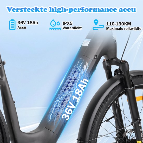 TTGO Z5 Elektrische Fiets - 250W Motor - 36V18Ah Accu - 27.5 Inch Banden - Max Snelheid 25km/u - Max Bereik 110-130km - Shimano 9 Versnellingen - Bruin van TTGO — afbeelding 5