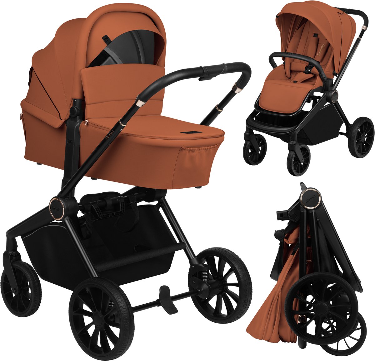 Lionelo Mika Plus Kinderwagen 2 in 1 – Vanaf geboorte tot 22 kg – Combi met reiswieg & zitje – All-terrain wielen + vering – XXL kap UPF50+ – 90 cm ligvlak – Omkeerbaar zitje – Compact inklapbaar – Complete accessoireset van Lionelo