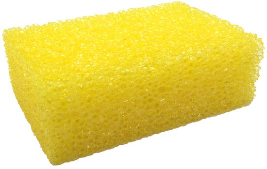 Gele spons met open celstructuur.
