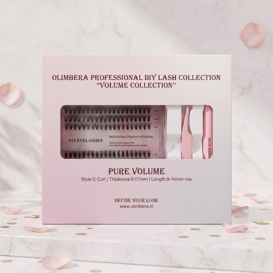 Olimbera Professional DIY Lash Collection 'Volume Collection' verpakking met wimperclusters, bond en applicator.