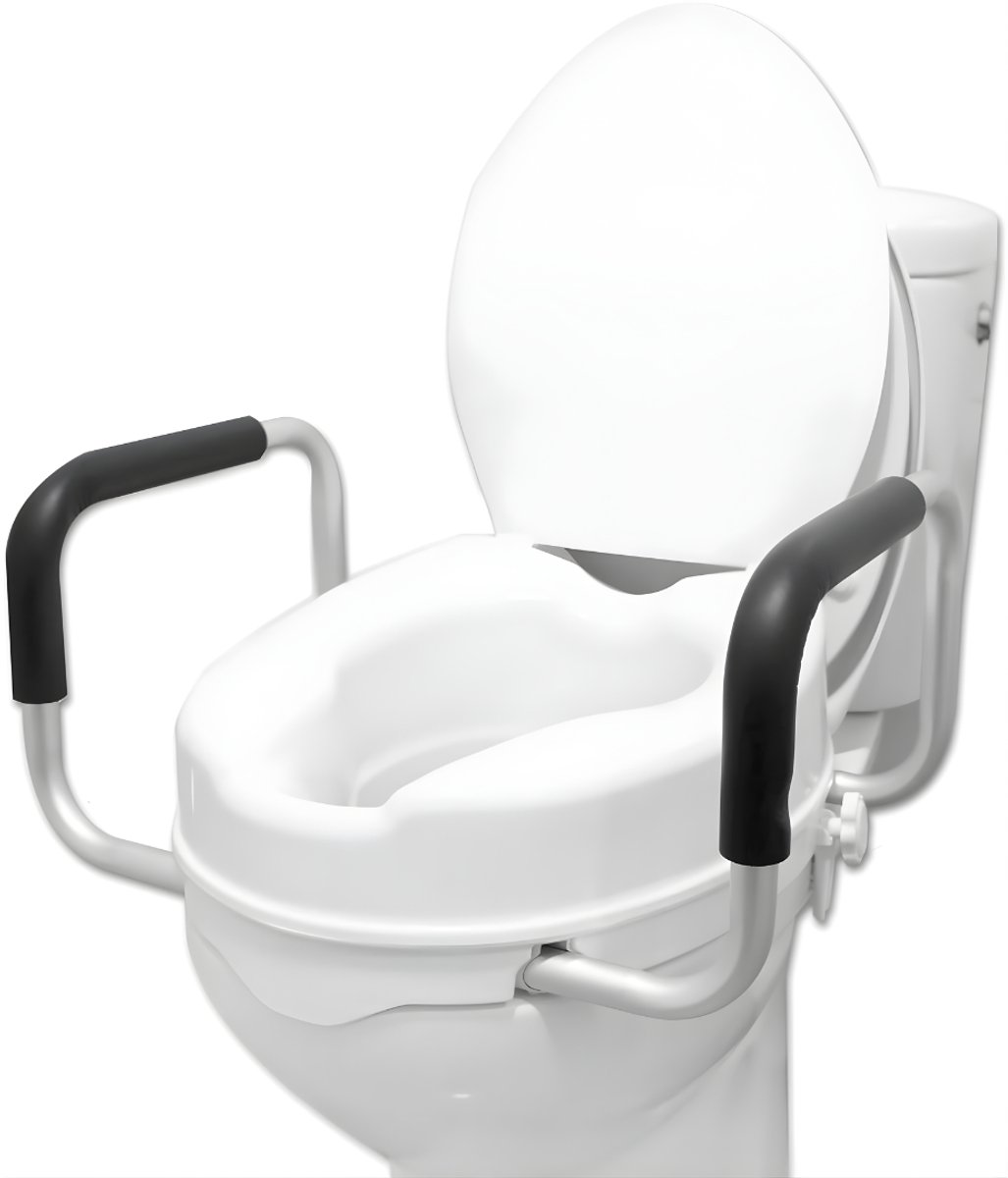AHD® Toiletverhoger - Toiletverkleiner - Toiletverhogers - Toiletbeugel - Toiletverhoger met Armleuning - Wit - 10cm x 40cm x 36cm