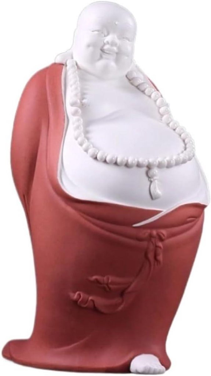 Boeddha beeld - Decoratief beeld - Huis decoreren - Handgemaakt keramiek - 18x31cm - Rood