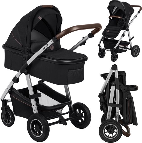 Lionelo Amber 2 in 1 Combi Kinderwagen met Reiswieg & Wandelwagen – Vanaf Geboorte tot 22 kg – Luchtbanden, Volledige Vering, Omkeerbaar Zitje – Accessoires: Luiertas, Klamboe, Regenhoes, Verschoonmatje