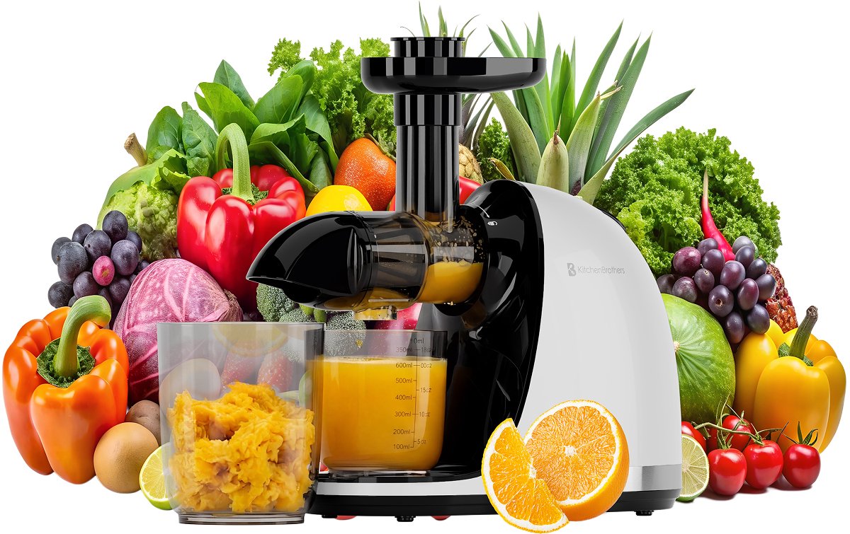 Bol.com KitchenBrothers Slowjuicer - Juicer - Sapcentrifuge - BPA-vrij - Groenten en Fruitpers - 700ml - Met Pulpreservoir - Jui... aanbieding