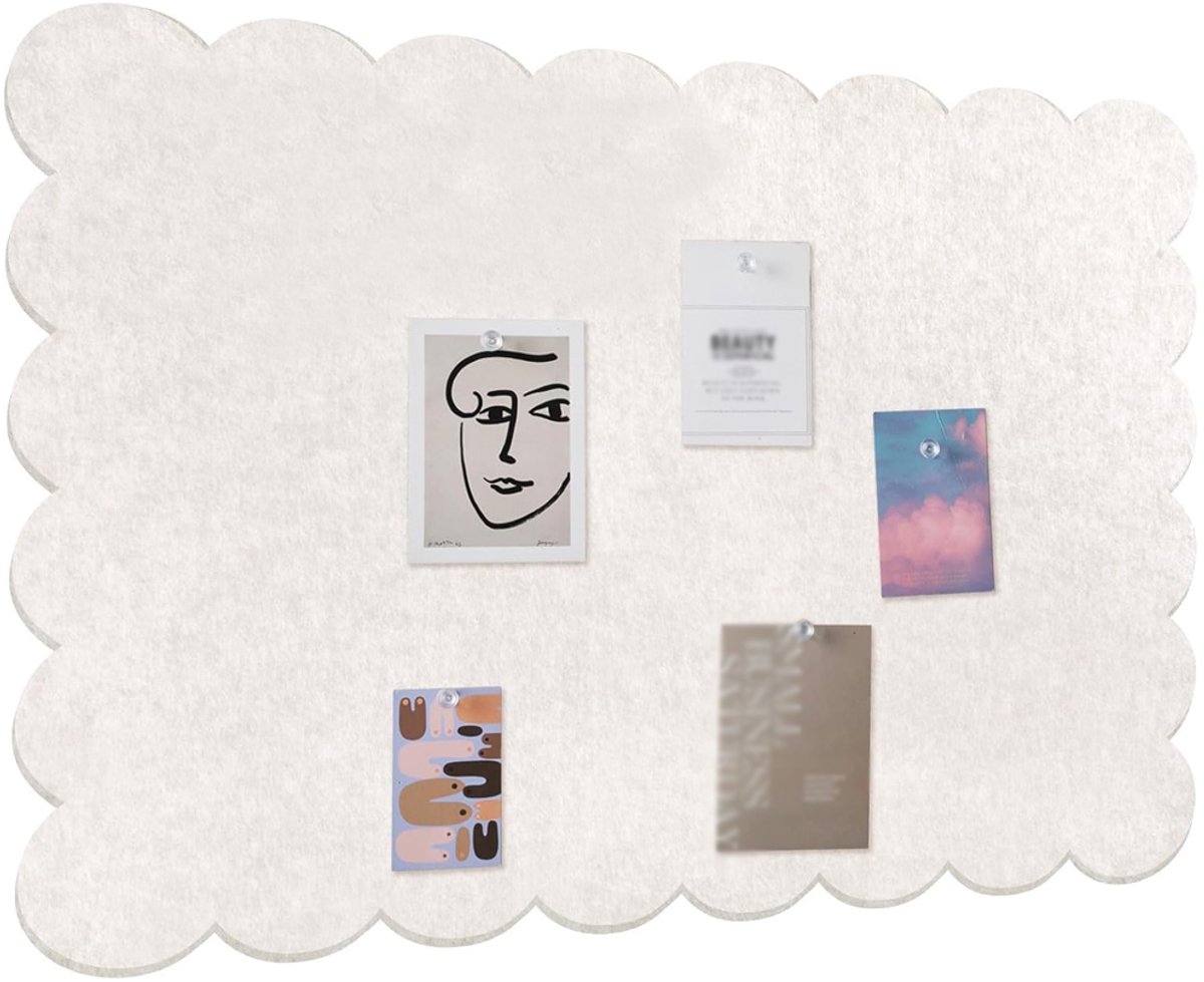 Vilt prikbord, prikbord met geschulpte rand, decoratief alternatief voor een kurkbord aan de muur, opvouwbaar zelfklevend visionboard, fotodisplaybord voor thuis, kantoor en school, 120 x 60 cm, Beige