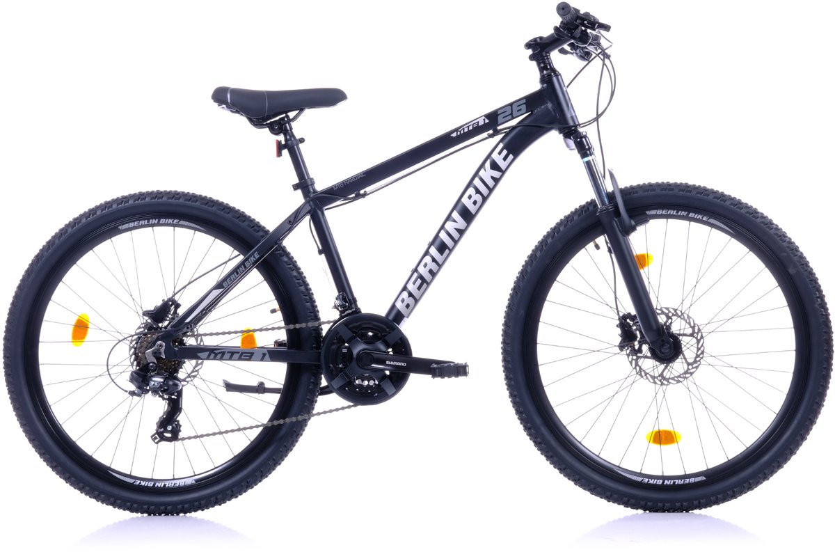Berlin Bike MTB - Mountainbike 26 inch - 21 versnellingen Shimano - Framemaat: 38 cm - Zwart/Zilver